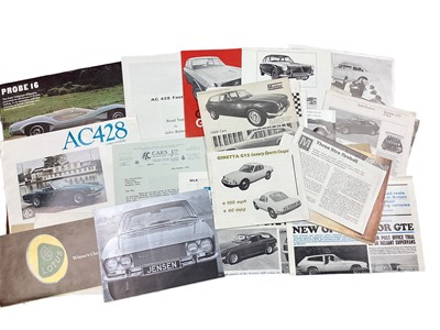 Lot 655 - Collection of 1960s and 70s low volume British cad sales brochures, price lists and related ephemera, to include Marcos, Ginetta, Morgan, Bristol, Fairthorpe, Jensen, Lotus, Reliant, Gilbern, Pro...