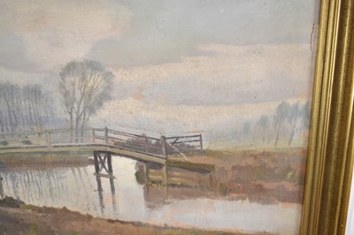 Lot 1066 - Paul Earee (1888-1968) oil on board - Ladies Bridge, 41cm x 48cm, landscape study verso, Gainsborough's House Exhibition label verso, with certification from the artist's daughter (Joan Ascot), fra...