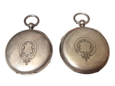 Lot 191 - Edwardian silver cased chronograph pocket watch by Lazarus Rosenberg, Leeds and another similar (2)