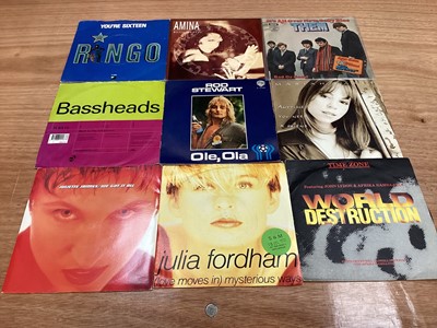 Lot 2221 - Box of 7" picture sleeves (45s), including Iggy and the Stooges, Pet Shop Boys, Fun Boy Three, etc