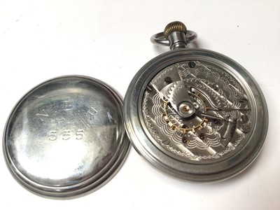 Lot 193 - Edwardian silver cased pocket watch by N. Barrett Leeds, together with a plated Elgin pocket watch and a plated Goliath pocket watch (3)