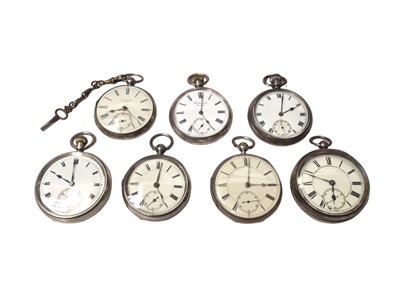Lot 197 - Seven silver cased pocket watches including two by J.W. Benson