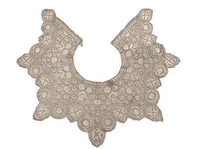 Lot 2136 - Antique Maltese lace collar together with a Victorian silk programme for The Royal Opera Covent Garden State Performance to commemorate the Silver Jubilee 1897 and a Victorian silk menu for Ernest...