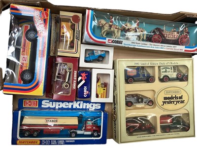 Lot 2005 - Matchbox Super Kings Petrol Tanker K-16, boxed, plus Sea Kings (loose) and other vehicles (2 boxes)