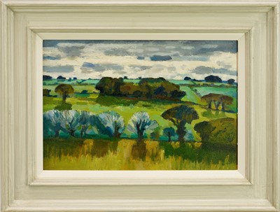 Lot 1038 - Sir Daniel Lascelles (1902-1967) oil on board - Norfolk Landscape, 26cm x 39cm, gallery label verso, framed