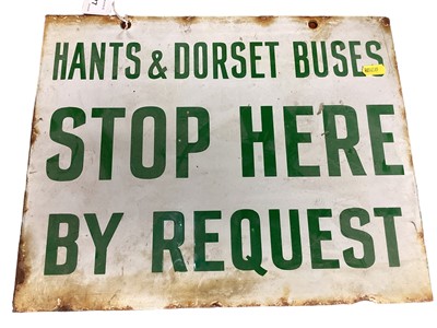 Lot 2177 - Original 'Hants & Dorset Buses Stop Here By Request' enamel sign, 38 x 30.5cm