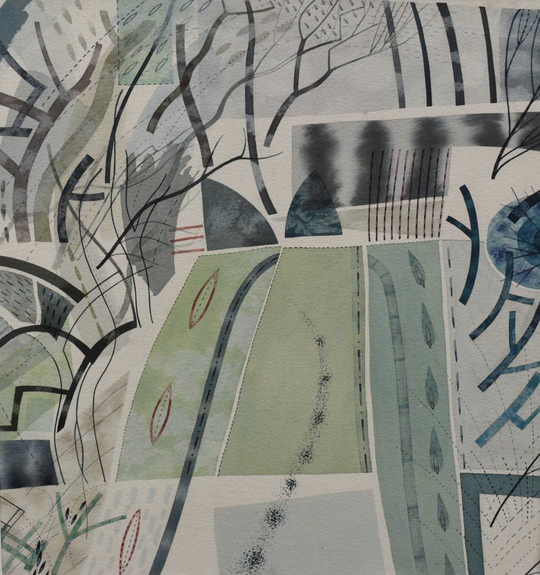 Lot 1036 - Colin Wilkin (Contemporary) watercolour - Field Edge Great Yeldham, December, exhibition label verso dated 1999, 35cm x 33cm, in glazed frame