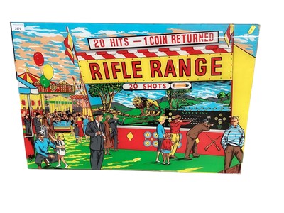 Lot 2570 - Vintage Fairground / arcade game Perspex sign- Rifle Range, 20 shots, 73 x 48cm
