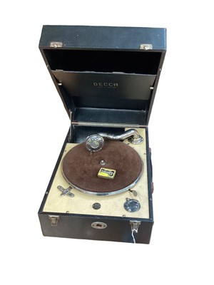 Lot 2230 - Decca 50 windup gramophone with original soundbox and Columbia needle tin plus a few 78s