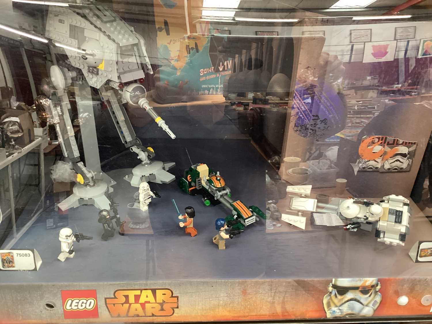 Lot 117 - Lego Star Wars Shop Diorama with Ezras Speeder Bike No.75090 & AT-DP No.75083 (1)