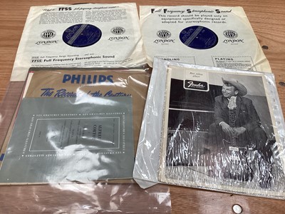 Lot 2245 - Box of mixed vinyl records including original early pressings of Jack Elliot (including autograph and press photos) David Bowie limited edition re-issue, Freddie King, Albert King, Four Tops etc, a...