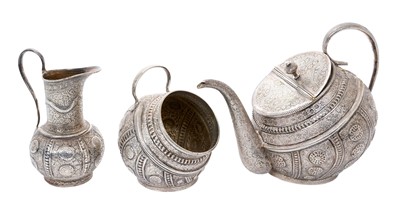 Lot 274 - Indian Kang - type three piece silver teaset