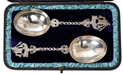 Lot 277 - Pair of Hanau silver spoons in the Dutch Colonial style.