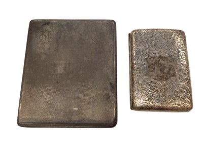 Lot 261 - Victorian silver cigarette case with engraved decoration, (Birmingham 1898, together with an Elizabeth II silver cigarette case with engine turned decoration, (Birmingham 1963), (2).
