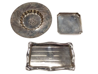 Lot 262 - George VI and Queen Elizabeth 1937 coronation dish, (London 1936), maker Wakely & Wheeler, together with an Elizabeth II silver pin dish (London 1964) and another silver pin dish (Birmingham 1920),...