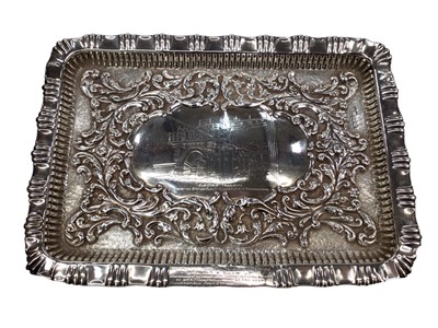 Lot 274 - Huddersfield interest- Late Victorian silver dressing table tray with engraved depiction of the Electic Tramways Generating Station Plant, Huddersfield Corporation and engraved presentation inscrip...