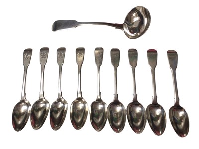 Lot 275 - Four Georgian silver teaspoons, five Victorian silver teaspoons and a Victorian silver ladle