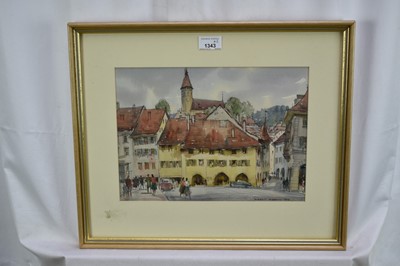 Lot 27 - Albert Ribbans (1903-1966) watercolour - Townscape, signed and dated 1962, 24cm x 32cm, in glazed frame