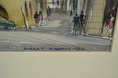 Lot 27 - Albert Ribbans (1903-1966) watercolour - Townscape, signed and dated 1962, 24cm x 32cm, in glazed frame