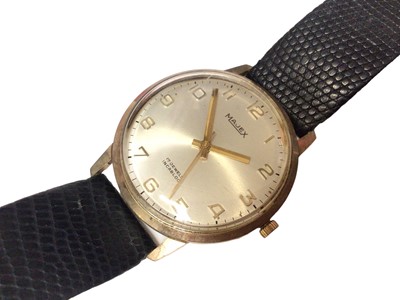 Lot 257 - 1970s Majex 9ct gold cased wristwatch on leather strap, in original case