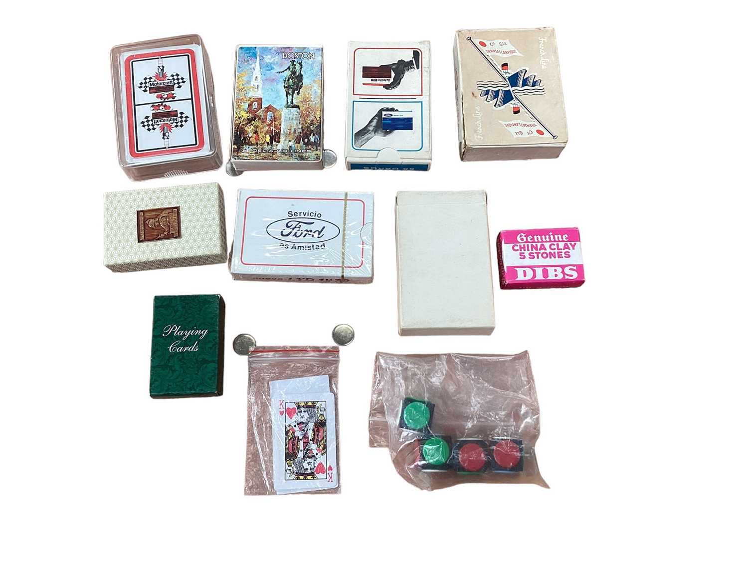 Lot 1533 - Collection of eight Advertising sets of playing cards, including Carnegie creme d’Argent Gin, Motocraft, Autolite, Ford Mustang 1979 (Mexico), Delta Airlines, French Lines Transatlantique Cie GLE,...