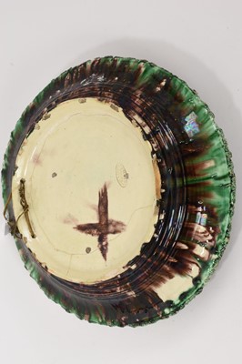 Lot 78 - Large antique Palissy ware majolica pottery plate - Jose A Cunha, Portugal, diameter 39cm