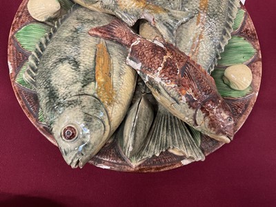 Lot 74 - Antique Palissy ware majolica pottery fish plate - unidentified mark