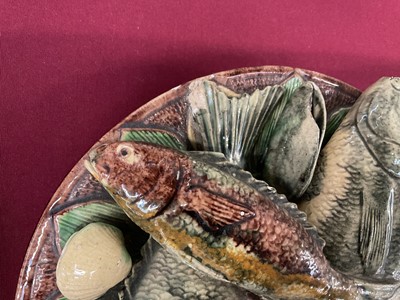 Lot 74 - Antique Palissy ware majolica pottery fish plate - unidentified mark