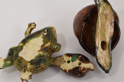 Lot 81 - Antique Palissy ware Majolica pottery model of a toad - Jose A Cunha, Portugal, model of a snail - M Mafra, Portugal and another model of a snail (3)