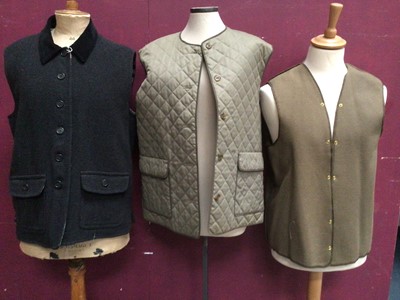 Lot 2049 - Women's Aquascutum shower proof green quilted gilet size 12, Barbour acrylic lining size 40/102cm and Betty Barclayblack sleeveless jacket with check lining size 14 (3)