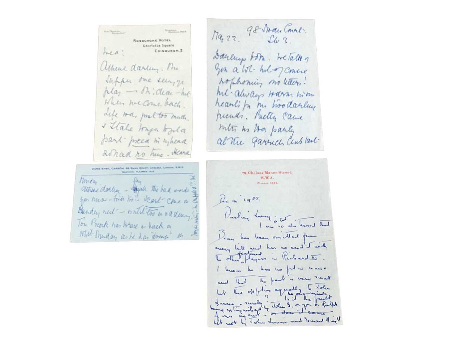 Lot 1532 - Group of letters 1930s to 50s period to and from the actress Athene Seyler to various friends and people of note including actresses Sybil Thorndike, Hermione Hannen,  Ellaline Terriss, actor Chr...