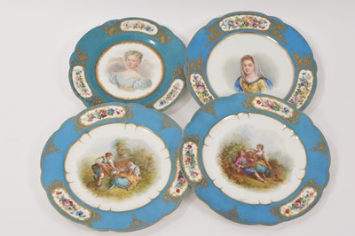 Lot 123 - Four Sèvres painted cabinet plates