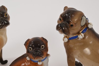 Lot 125 - Meissen pug and two similar pugs