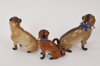 Lot 125 - Meissen pug and two similar pugs