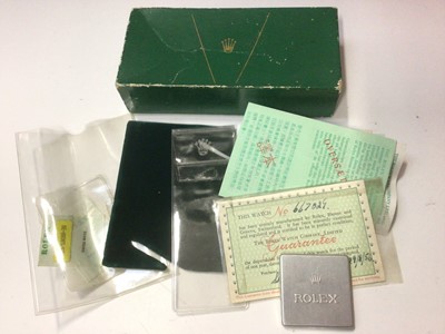 Lot 294 - Vintage Rolex outer box and guarantee together with a guarantee dated 1956 and accessories