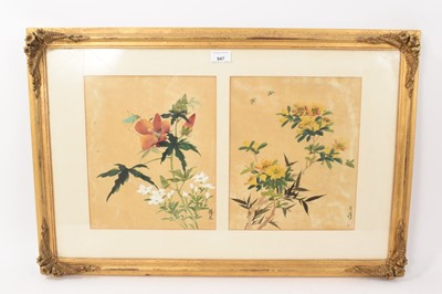 Lot 947 - Pair of Chinese brush paintings in gilt frame