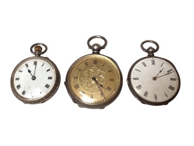Lot 302 - Three 19th century fob watches in engraved silver cases