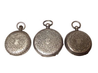 Lot 302 - Three 19th century fob watches in engraved silver cases