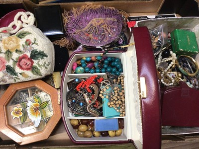 Lot 319 - Group of costume jewellery including various bead necklaces, two Butler & Wilson beaded evening bags and other bijouterie