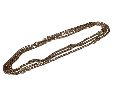Lot 309 - Victorian 9ct gold guard chain with snake and belcher links, 112cm long