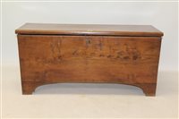 Lot 1414 - 18th century elm six-plank coffer with hinged...
