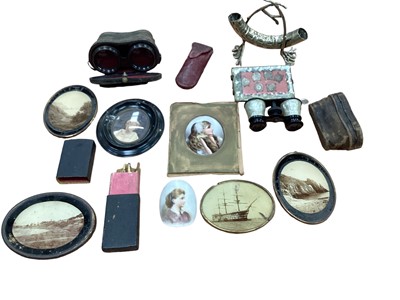 Lot 2579 - Lot Victorian photographs on glass including HMS Victory, opera glasses and sundries