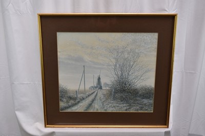 Lot 1056 - Michael Pettersson (b.1939) watercolour - Court Street Nayland, signed and dated 2-'80, together with Windmill in a Winter Landscape by the same hand