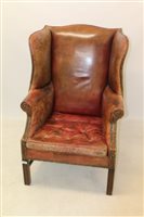 Lot 1421 - Georgian-style red leather and Clocksse stud...