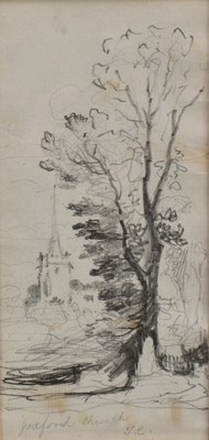 Lot 1075 - Thomas Churchyard (1798-1865) pencil on paper - 'Yoxford Church', signed with initials, 16.5cm x 8cm, in glazed frame