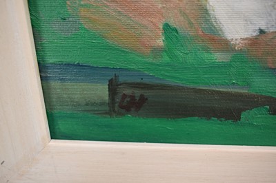 Lot 1053 - Diane Hughes (b.1943) oil on canvas - The Quarry, near Yatton Herefordshire, signed with initials, inscribed verso, 77cm x 97cm, framed