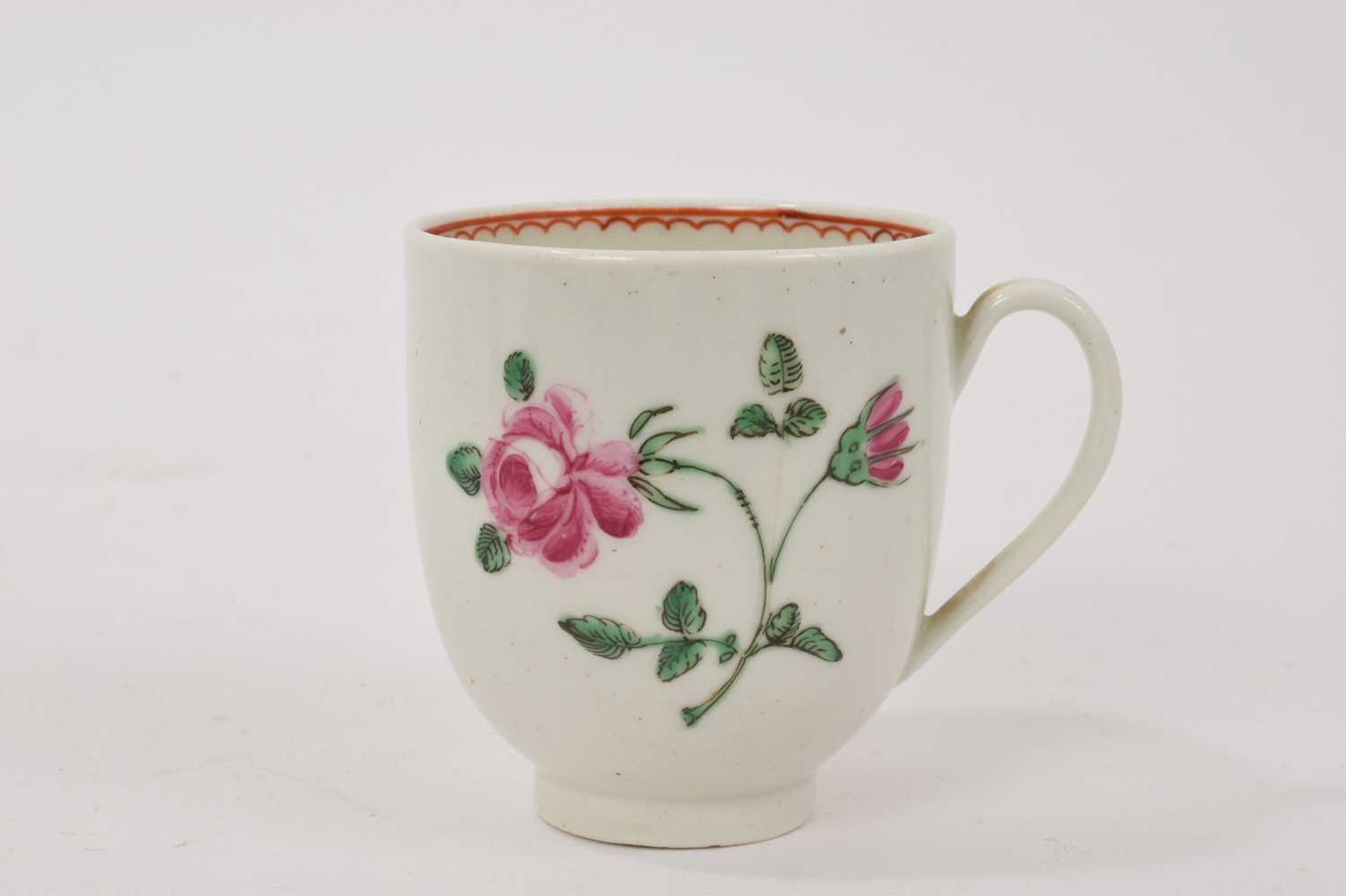 Lot 96 - Worcester coffee cup, painted with a pink rose, circa 1770