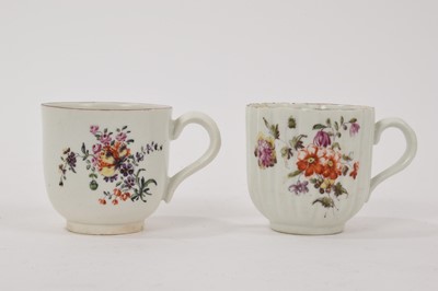 Lot 97 - Derby coffee cup, painted with flowers, circa 1760, and a similar Derby ribbed coffee cup, circa 1758