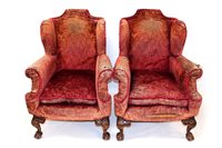 Lot 1426 - Good pair of Georgian-style wing chairs with...
