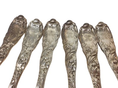 Lot 360 - Set of six Tiffany silver gilt Chrysanthemum pattern fruit/orange spoons